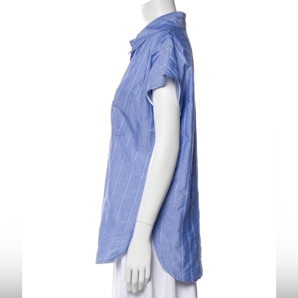 Sandro blue button up short sleeve blouse shirt size Large L - Picture 5 of 7